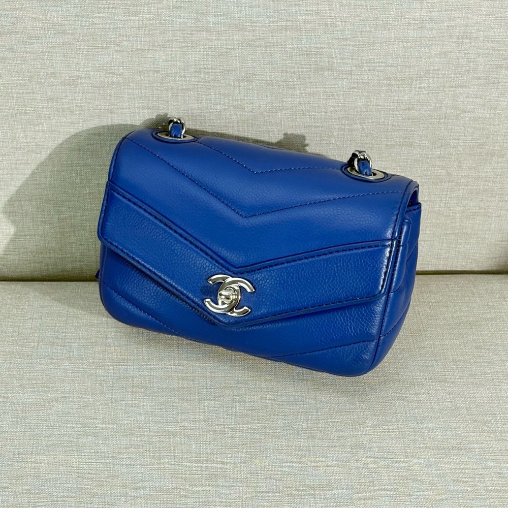 Chanel Blue Caviar Chevron Mini Rectangular Shw - image 2